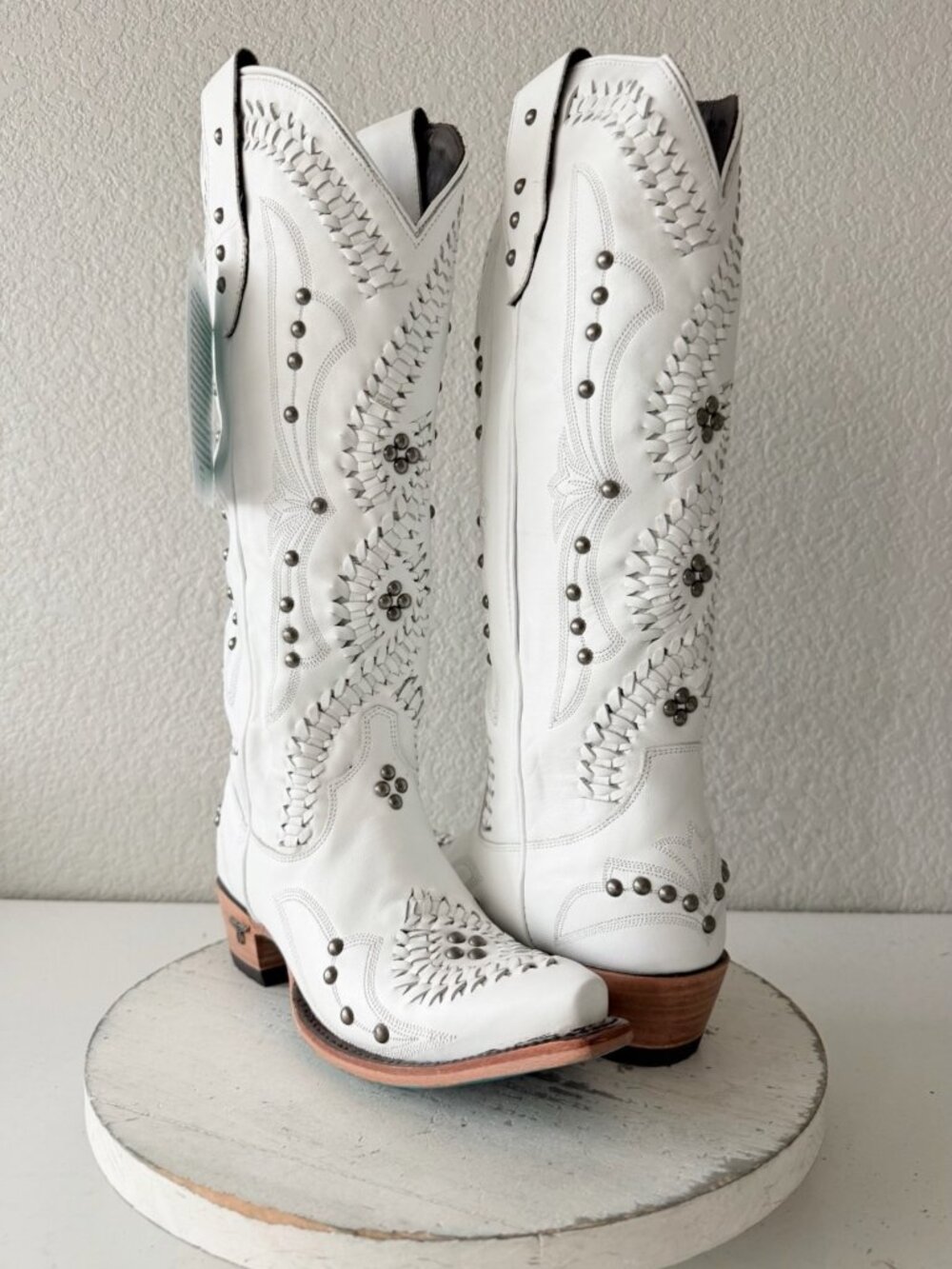 Lane COSSETTE White Cowboy Boots Womens 7 Western Leather Mid Calf Tall Snip Toe